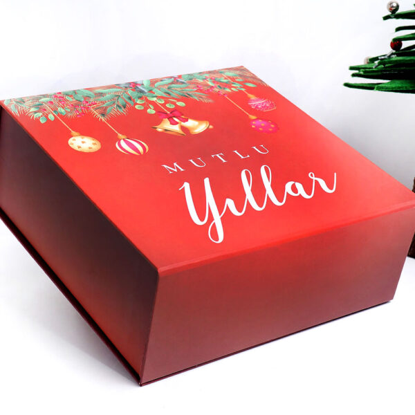 kırmızı yılbaşı tasarımlı hediye kutusu2